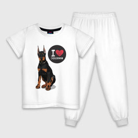 Детская пижама хлопок с принтом Я люблю Добермана в Кировске, 100% хлопок |  брюки и футболка прямого кроя, без карманов, на брюках мягкая резинка на поясе и по низу штанин
 | доберман | с доберманом | собака | собаки | собачки | я люблю