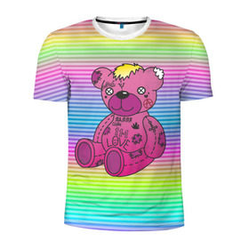 Мужская футболка 3D спортивная с принтом Мишка Lil Peep в Кировске, 100% полиэстер с улучшенными характеристиками | приталенный силуэт, круглая горловина, широкие плечи, сужается к линии бедра | Тематика изображения на принте: gbc | hip hop | lil peep | love | pink | rap | лил пип | лилпип | медведь | медвежонок | мишка | реп | розовый | рэп | тату | трэп | хип хоп | эмо