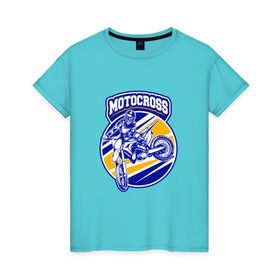 Женская футболка хлопок с принтом Мотокросс в Кировске, 100% хлопок | прямой крой, круглый вырез горловины, длина до линии бедер, слегка спущенное плечо | гонки | мото | мото спорт | мотокросс | мотоцикл | спорт | экстрим