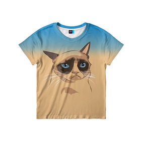 Детская футболка 3D с принтом Grumpy cat ART в Кировске, 100% гипоаллергенный полиэфир | прямой крой, круглый вырез горловины, длина до линии бедер, чуть спущенное плечо, ткань немного тянется | cat | grumpy | грустный кот | киса | кот | котэ | котяра | кошка | мем | сердитый кот