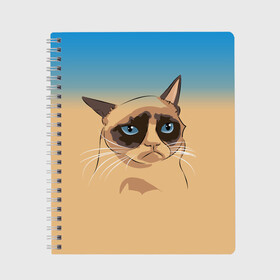 Тетрадь с принтом Grumpy cat ART в Кировске, 100% бумага | 48 листов, плотность листов — 60 г/м2, плотность картонной обложки — 250 г/м2. Листы скреплены сбоку удобной пружинной спиралью. Уголки страниц и обложки скругленные. Цвет линий — светло-серый
 | Тематика изображения на принте: cat | grumpy | грустный кот | киса | кот | котэ | котяра | кошка | мем | сердитый кот