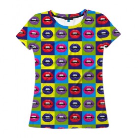 Женская футболка 3D с принтом Lips Pop-art в Кировске, 100% полиэфир ( синтетическое хлопкоподобное полотно) | прямой крой, круглый вырез горловины, длина до линии бедер | 
