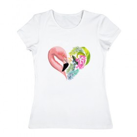 Женская футболка хлопок с принтом Фламинго в Кировске, 100% хлопок | прямой крой, круглый вырез горловины, длина до линии бедер, слегка спущенное плечо | 