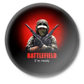 Значок с принтом BATTLEFIELD в Кировске,  металл | круглая форма, металлическая застежка в виде булавки | battlefield | воин | война | игрок | оружие | солдат | шутер