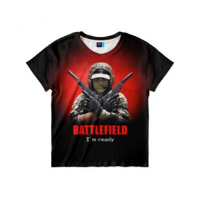 Детская футболка 3D с принтом BATTLEFIELD в Кировске, 100% гипоаллергенный полиэфир | прямой крой, круглый вырез горловины, длина до линии бедер, чуть спущенное плечо, ткань немного тянется | battlefield | воин | война | игрок | оружие | солдат | шутер
