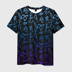 Мужская футболка 3D с принтом Blue runes в Кировске, 100% полиэфир | прямой крой, круглый вырез горловины, длина до линии бедер | freeform | shadowhunters | доминик шервуд | клэри фрэй | кэтрин макнамара | фэнтази