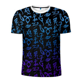 Мужская футболка 3D спортивная с принтом Blue runes в Кировске, 100% полиэстер с улучшенными характеристиками | приталенный силуэт, круглая горловина, широкие плечи, сужается к линии бедра | freeform | shadowhunters | доминик шервуд | клэри фрэй | кэтрин макнамара | фэнтази