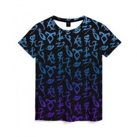 Женская футболка 3D с принтом Blue runes в Кировске, 100% полиэфир ( синтетическое хлопкоподобное полотно) | прямой крой, круглый вырез горловины, длина до линии бедер | freeform | shadowhunters | доминик шервуд | клэри фрэй | кэтрин макнамара | фэнтази