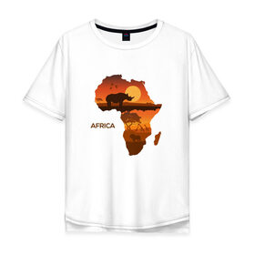 Мужская футболка хлопок Oversize с принтом Африка в Кировске, 100% хлопок | свободный крой, круглый ворот, “спинка” длиннее передней части | Тематика изображения на принте: африка | дикая природа | дикие животные | карта | карты | носорог | природа | туризм | экзотика