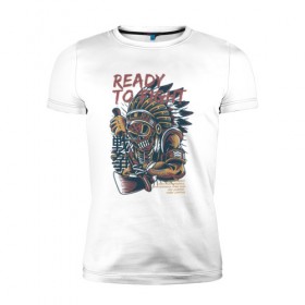 Мужская футболка премиум с принтом Индейцы в Кировске, 92% хлопок, 8% лайкра | приталенный силуэт, круглый вырез ворота, длина до линии бедра, короткий рукав | аборигены | ацтеки | воин | индеец | майя | маска | племена | племя | с топором