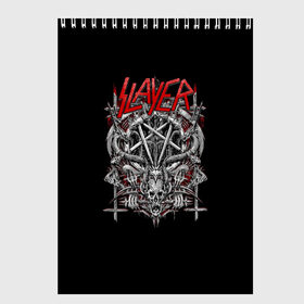 Скетчбук с принтом Slayer в Кировске, 100% бумага
 | 48 листов, плотность листов — 100 г/м2, плотность картонной обложки — 250 г/м2. Листы скреплены сверху удобной пружинной спиралью | slayer | группа | гэри холт | керри кинг | метал | музыка | пентаграмма | песни | пол бостаф | рок | слаер | слайер | слеар | слеер | слейр | слеяр | том арайа | трэш | тяжелый | хеви