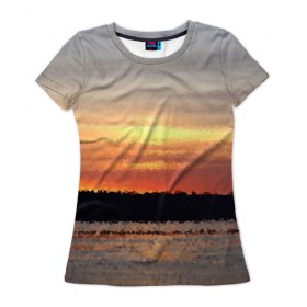Женская футболка 3D с принтом Пиксельный рассвет в Кировске, 100% полиэфир ( синтетическое хлопкоподобное полотно) | прямой крой, круглый вырез горловины, длина до линии бедер | 