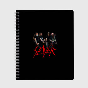 Тетрадь с принтом Slayer в Кировске, 100% бумага | 48 листов, плотность листов — 60 г/м2, плотность картонной обложки — 250 г/м2. Листы скреплены сбоку удобной пружинной спиралью. Уголки страниц и обложки скругленные. Цвет линий — светло-серый
 | slayer | гэри холт | керри кинг | музыка | пол бостаф | рок группа | слаер | слайер | слеар | слеер | слейр | слеяр | том арайа | хеви