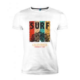 Мужская футболка премиум с принтом Surf в Кировске, 92% хлопок, 8% лайкра | приталенный силуэт, круглый вырез ворота, длина до линии бедра, короткий рукав | абстракция | калифорния | летние | летняя | лето | серфинг | узоры