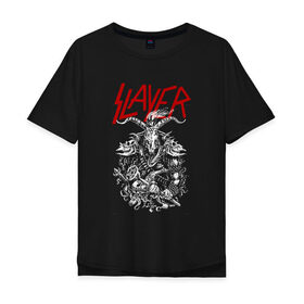 Мужская футболка хлопок Oversize с принтом Slayer в Кировске, 100% хлопок | свободный крой, круглый ворот, “спинка” длиннее передней части | slayer | гэри холт | керри кинг | пол бостаф | рок группа | слаер | слайер | слеар | слеер | слейр | слеяр | том арайа | хеви