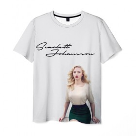 Мужская футболка 3D с принтом Scarlett Johansson в Кировске, 100% полиэфир | прямой крой, круглый вырез горловины, длина до линии бедер | Тематика изображения на принте: 