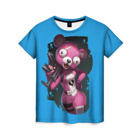Женская футболка 3D с принтом Cuddle Team Leader в Кировске, 100% полиэфир ( синтетическое хлопкоподобное полотно) | прямой крой, круглый вырез горловины, длина до линии бедер | battle royale | cuddle | fortnite | leader | битва | королевская | ниндзя | розовый медведь | фортнайт