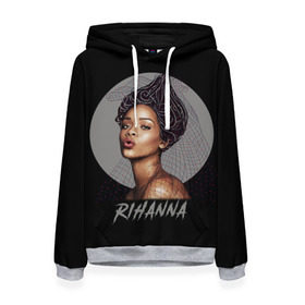 Женская толстовка 3D с принтом Rihanna в Кировске, 100% полиэстер  | двухслойный капюшон со шнурком для регулировки, мягкие манжеты на рукавах и по низу толстовки, спереди карман-кенгуру с мягким внутренним слоем. | rihanna | риана | рианна