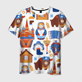 Мужская футболка 3D с принтом Традиционный поп арт в Кировске, 100% полиэфир | прямой крой, круглый вырез горловины, длина до линии бедер | pop art | style | балалайка | матрешка | медведь | поп арт | яркие | яркое