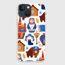 Чехол для iPhone 13 mini с принтом Традиционный поп арт в Кировске,  |  | pop art | style | балалайка | матрешка | медведь | поп арт | яркие | яркое