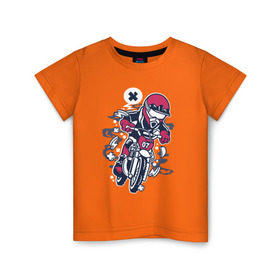 Детская футболка хлопок с принтом Мотоциклист в Кировске, 100% хлопок | круглый вырез горловины, полуприлегающий силуэт, длина до линии бедер | гонки | граффити | мото | мотоцикл | мотоциклист | мотоциклы | скорость
