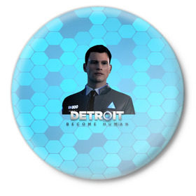Значок с принтом Detroit: Become Human в Кировске,  металл | круглая форма, металлическая застежка в виде булавки | android | connor | dbh | detroit | detroit become human | deviant | game | gamer | андроид | девиант | детройт | игра | коннор