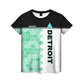 Женская футболка 3D с принтом Detroit: Become Human в Кировске, 100% полиэфир ( синтетическое хлопкоподобное полотно) | прямой крой, круглый вырез горловины, длина до линии бедер | android | dbh | detroit | detroit become human | deviant | game | gamer | андроид | девиант | детройт | игра | костюм