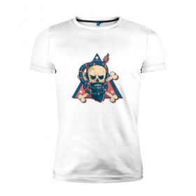 Мужская футболка премиум с принтом Череп в Кировске, 92% хлопок, 8% лайкра | приталенный силуэт, круглый вырез ворота, длина до линии бедра, короткий рукав | Тематика изображения на принте: skull | борода | кальян