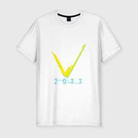 Мужская футболка премиум с принтом V   CYBERPUNK 2077 в Кировске, 92% хлопок, 8% лайкра | приталенный силуэт, круглый вырез ворота, длина до линии бедра, короткий рукав | 
