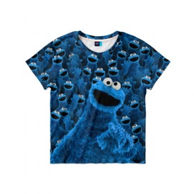 Детская футболка 3D с принтом Коржик в Кировске, 100% гипоаллергенный полиэфир | прямой крой, круглый вырез горловины, длина до линии бедер, чуть спущенное плечо, ткань немного тянется | cookie monster | коржик | улица сезам