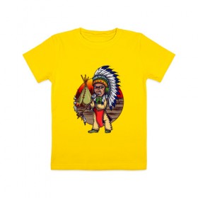 Детская футболка хлопок с принтом Индеец в Кировске, 100% хлопок | круглый вырез горловины, полуприлегающий силуэт, длина до линии бедер | Тематика изображения на принте: ацтек | ацтеки | индеец | индейцы | инди | коренные американцы | перья