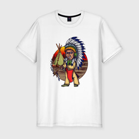 Мужская футболка премиум с принтом Индеец в Кировске, 92% хлопок, 8% лайкра | приталенный силуэт, круглый вырез ворота, длина до линии бедра, короткий рукав | ацтек | ацтеки | индеец | индейцы | инди | коренные американцы | перья