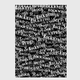 Скетчбук с принтом Sex Drugs & RocknRoll в Кировске, 100% бумага
 | 48 листов, плотность листов — 100 г/м2, плотность картонной обложки — 250 г/м2. Листы скреплены сверху удобной пружинной спиралью | Тематика изображения на принте: jack daniel’s | белый | паттерн | рок | рок н ролл | рокнролл | текст | черный
