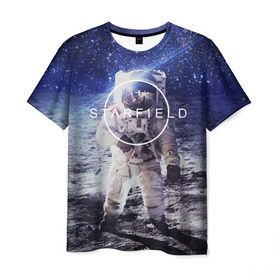 Мужская футболка 3D с принтом STARFIELD в Кировске, 100% полиэфир | прямой крой, круглый вырез горловины, длина до линии бедер | 2019 | 2020 | bethesda | logo | space | starfield | звезды | игра | космонавт | космос | логотип | старфиелд
