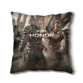 Подушка 3D с принтом FOR HONOR в Кировске, наволочка – 100% полиэстер, наполнитель – холлофайбер (легкий наполнитель, не вызывает аллергию). | состоит из подушки и наволочки. Наволочка на молнии, легко снимается для стирки | Тематика изображения на принте: for honor | викинги | игра | рыцари | средневековье | япония