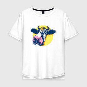 Мужская футболка хлопок Oversize с принтом Корова в Кировске, 100% хлопок | свободный крой, круглый ворот, “спинка” длиннее передней части | 