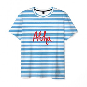 Мужская футболка 3D с принтом ALOHA в Кировске, 100% полиэфир | прямой крой, круглый вырез горловины, длина до линии бедер | Тематика изображения на принте: гавайи | лето | море | моряк | отдых | пляж | полоски | тельняшка | яхта