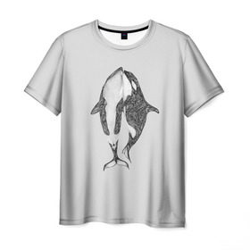 Мужская футболка 3D с принтом Киты в Кировске, 100% полиэфир | прямой крой, круглый вырез горловины, длина до линии бедер | арт | касатка | касатки | кит | море | океан | рисунок | узор