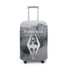 Чехол для чемодана 3D с принтом TES V SKYRIM в Кировске, 86% полиэфир, 14% спандекс | двустороннее нанесение принта, прорези для ручек и колес | dragon | mountain | skyrim | tes | tes 5 | the elder scrolls | горы | дракон | логотип | эмблема