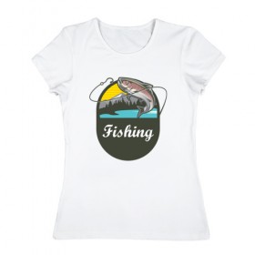 Женская футболка хлопок с принтом Рыбалка в Кировске, 100% хлопок | прямой крой, круглый вырез горловины, длина до линии бедер, слегка спущенное плечо | ловить рыбу | на рыбалку | охота | природа | рыба | рыбак | рыбалка