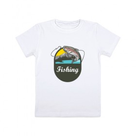 Детская футболка хлопок с принтом Рыбалка в Кировске, 100% хлопок | круглый вырез горловины, полуприлегающий силуэт, длина до линии бедер | ловить рыбу | на рыбалку | охота | природа | рыба | рыбак | рыбалка