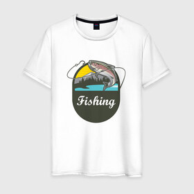 Мужская футболка хлопок с принтом Рыбалка в Кировске, 100% хлопок | прямой крой, круглый вырез горловины, длина до линии бедер, слегка спущенное плечо. | ловить рыбу | на рыбалку | охота | природа | рыба | рыбак | рыбалка