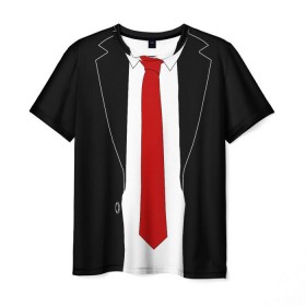 Мужская футболка 3D с принтом КОСТЮМ АГЕНТА 47 в Кировске, 100% полиэфир | прямой крой, круглый вырез горловины, длина до линии бедер | Тематика изображения на принте: agent 47 | галстук | пиджак | хитман