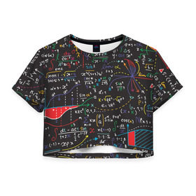 Женская футболка 3D укороченная с принтом Math в Кировске, 100% полиэстер | круглая горловина, длина футболки до линии талии, рукава с отворотами | математика | наука | тригонометрия | уравнения | формулы | цифры