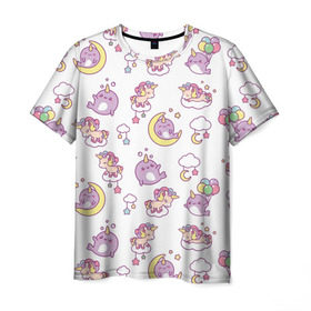 Мужская футболка 3D с принтом Sweet Dreams в Кировске, 100% полиэфир | прямой крой, круглый вырез горловины, длина до линии бедер | unicorn | единорог | звезды | кит | милый | паттерн