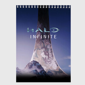 Скетчбук с принтом HALO INFINITE в Кировске, 100% бумага
 | 48 листов, плотность листов — 100 г/м2, плотность картонной обложки — 250 г/м2. Листы скреплены сверху удобной пружинной спиралью | Тематика изображения на принте: master chief | инфинит | мастер чиф | хало