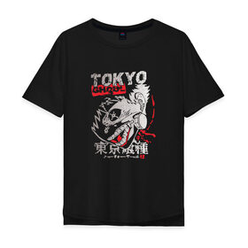 Мужская футболка хлопок Oversize с принтом Токийский гуль в Кировске, 100% хлопок | свободный крой, круглый ворот, “спинка” длиннее передней части | 
