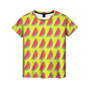 Женская футболка 3D с принтом Арбуз в Кировске, 100% полиэфир ( синтетическое хлопкоподобное полотно) | прямой крой, круглый вырез горловины, длина до линии бедер | pop art | style | безумство | микс | поп арт | тропики | фрукты | яркие | яркое | яркости