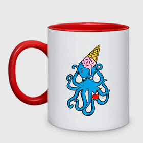 Кружка двухцветная с принтом Mark Blink 182 в Кировске, керамика | объем — 330 мл, диаметр — 80 мм. Цветная ручка и кайма сверху, в некоторых цветах — вся внутренняя часть | mark hoppus | octopus | марк хоппус | осьминог
