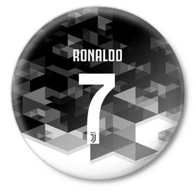 Значок с принтом RONALDO JUVE SPORT в Кировске,  металл | круглая форма, металлическая застежка в виде булавки | Тематика изображения на принте: cr7 | fc | клуб | криштиану роналду | роналдо | фк | ювентус